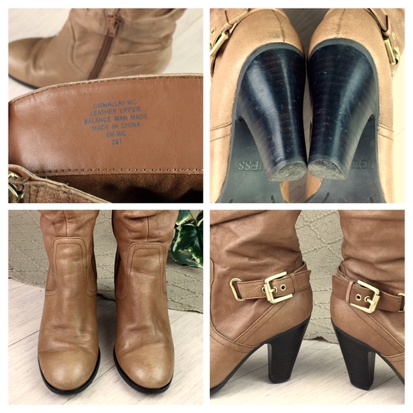 Guess Slouchy Leather Boots Heels 6 Wide Calf - Picture 7 of 8